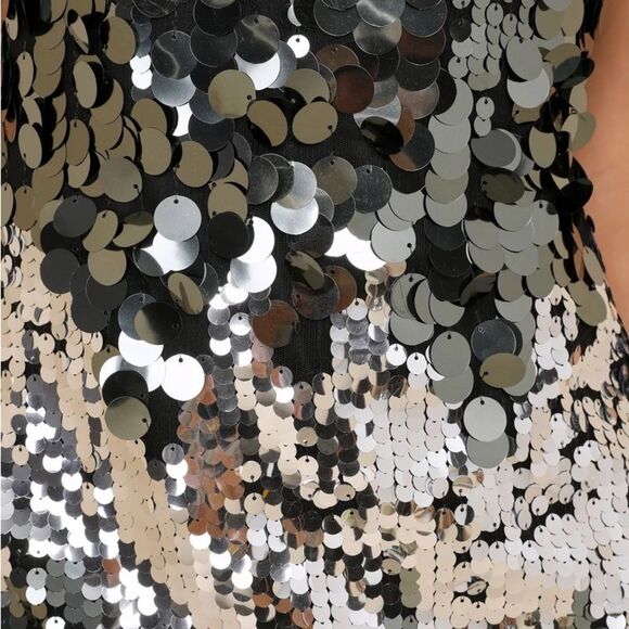 NWT Lulus Disco Aura Silver and Grey Paillette Sequin Bodycon Mini Dress - Picture 4 of 7